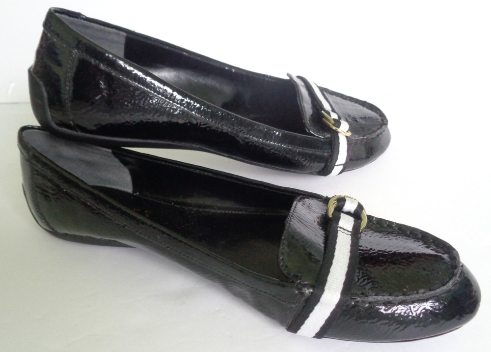 Lauren Ralph Lauren Women's 8.5 Black Patent Leather Flat Slip On Loafer Shoe